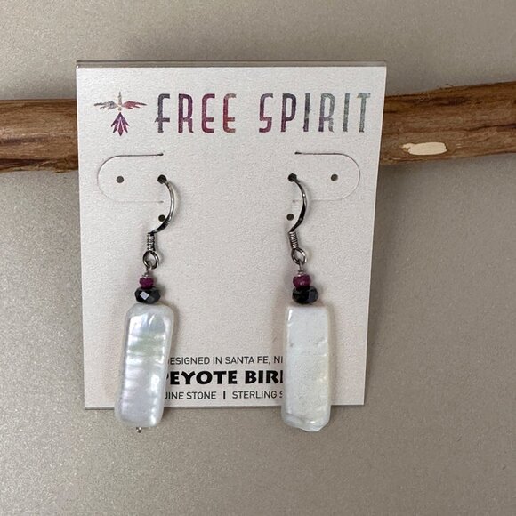 Peyote Bird Sterling Silver Boho Earring Genuine Pearl Rectangle Drop NWT Artzy - Picture 8 of 10